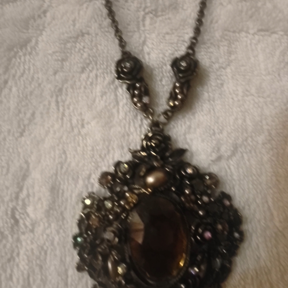 1970 Vintage Western Germany Brown Amber Art Glass Faux Pearl A&B Crystal